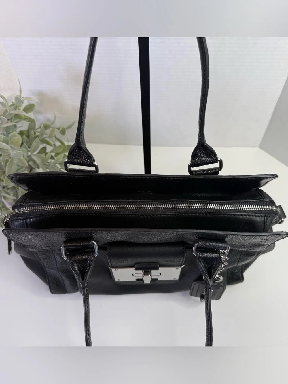 OH by Joy Gryson Glazed Leather Satchel in Classic Black